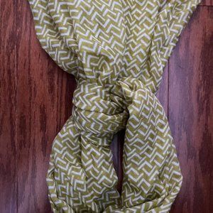 Green and white fringed scarf